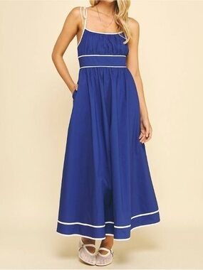 Pinch - Marlie Sporty Maxi Dress w/ Tie Straps  in a Royal Blue with White Trim